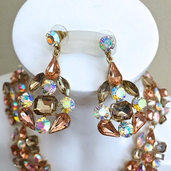 Rhinestone Necklace Pierced Dangle Earrings NEW from Greece - Picture 5 of 14